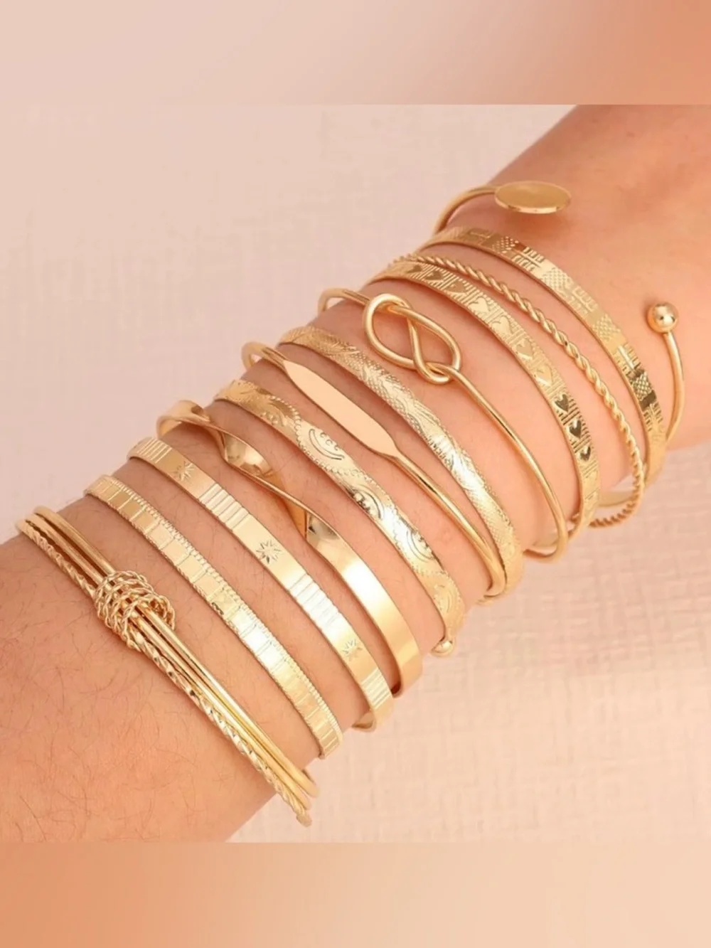 NWT~12pc 14k Gold Stackable Mix Of Bangle & Cuff Bracelets Set